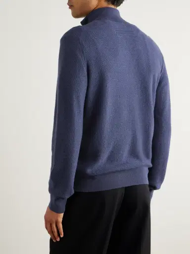 Zegna Oasi Leather-Trimmed Cashmere Half-Zip Sweater - Men | Thumbnail 4 Zegna Oasi Leather-Trimmed Cashmere Half-Zip Sweater - Men | Thumbnail 4