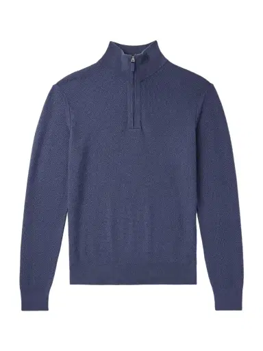 Zegna Oasi Leather-Trimmed Cashmere Half-Zip Sweater - Men | Thumbnail 1 Zegna Oasi Leather-Trimmed Cashmere Half-Zip Sweater - Men | Thumbnail 1
