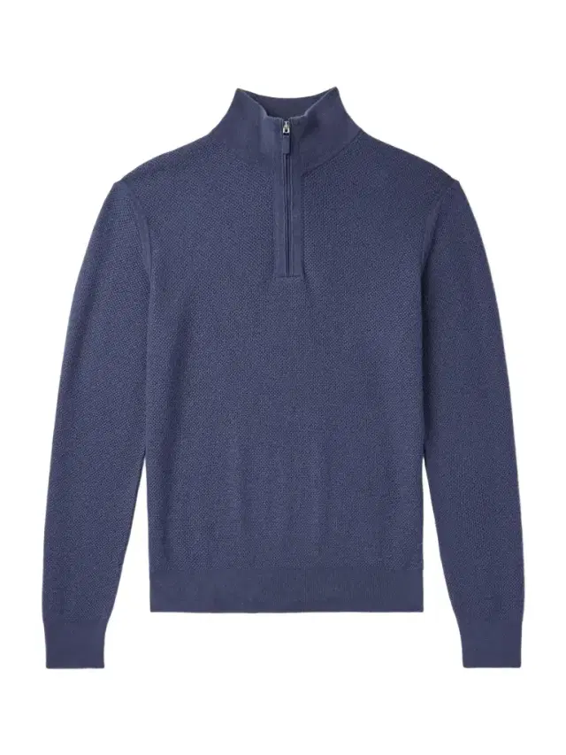 Zegna Oasi Leather-Trimmed Cashmere Half-Zip Sweater - Men