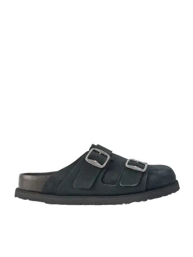 222 West Buckled Suede Clogs
