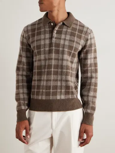 Ralph Lauren Purple Label Checked Brushed Cashmere Polo Shirt - Men | Thumbnail 3 Ralph Lauren Purple Label Checked Brushed Cashmere Polo Shirt - Men | Thumbnail 3