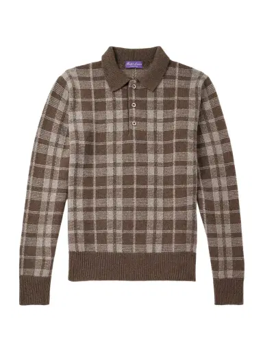 Ralph Lauren Purple Label Checked Brushed Cashmere Polo Shirt - Men | Thumbnail 1 Ralph Lauren Purple Label Checked Brushed Cashmere Polo Shirt - Men | Thumbnail 1