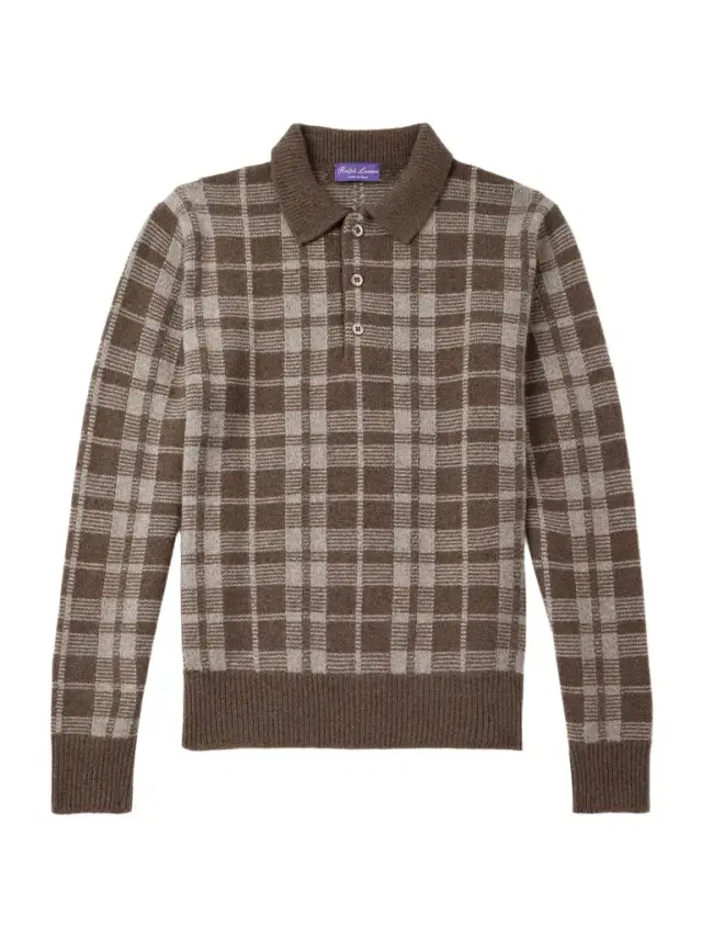 Ralph Lauren Purple Label Checked Brushed Cashmere Polo Shirt - Men