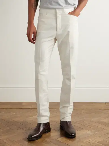 Ralph Lauren Purple Label Slim-Leg Cotton-Moleskin Trousers - Men | Thumbnail 3