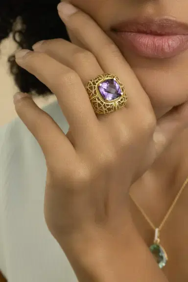 LISA NIK Amethyst Textured Ring | Thumbnail 2 LISA NIK Amethyst Textured Ring | Thumbnail 2