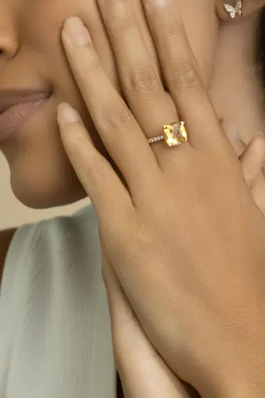 LISA NIK Diamond Citrine Cushion Ring | Thumbnail 2