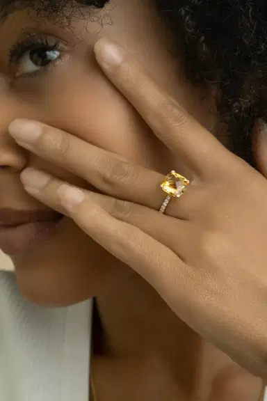 LISA NIK Diamond Citrine Cushion Ring | Thumbnail 3