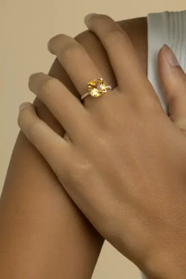 LISA NIK Diamond Citrine Cushion Ring | Thumbnail 4