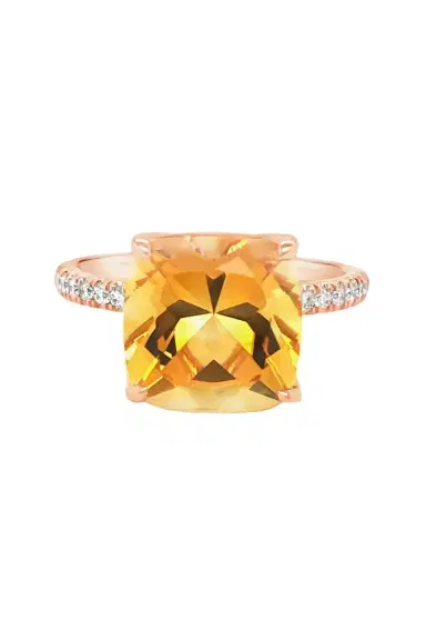 LISA NIK Diamond Citrine Cushion Ring | Thumbnail 1