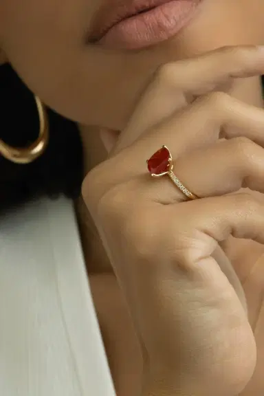 LISA NIK Fire Opal Diamond Cushion Ring | Thumbnail 2