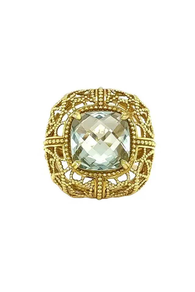 LISA NIK Green Quartz Cushion Ring