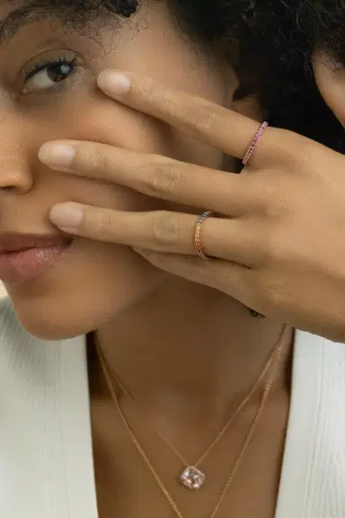 LISA NIK Pink Sapphire Ombre Skinny Band Ring | Thumbnail 3