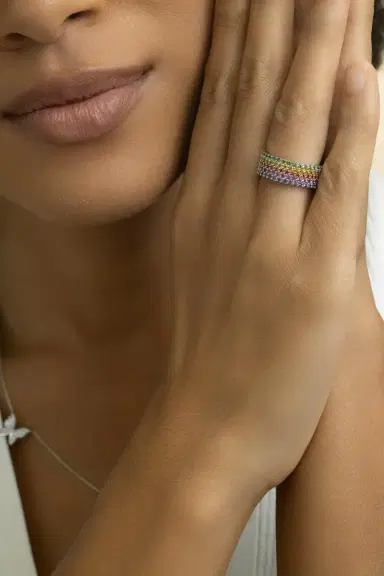 LISA NIK Rainbow Sapphire Five Row Ring | Thumbnail 2