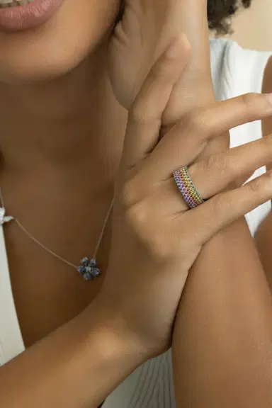 LISA NIK Rainbow Sapphire Five Row Ring | Thumbnail 3