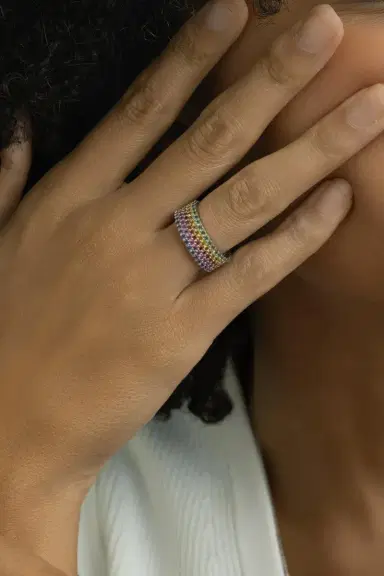 LISA NIK Rainbow Sapphire Five Row Ring | Thumbnail 4