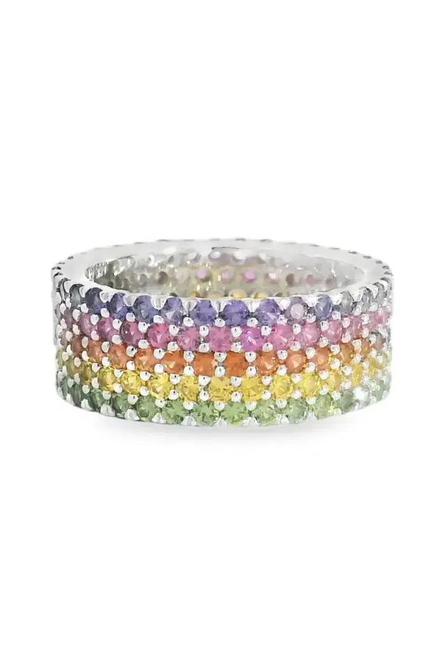 Rainbow Sapphire Five Row Ring