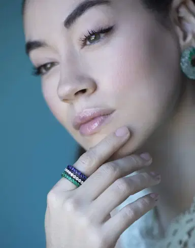 GRAZIELA Sapphire and Diamond 3 Sided Band Ring | Thumbnail 2