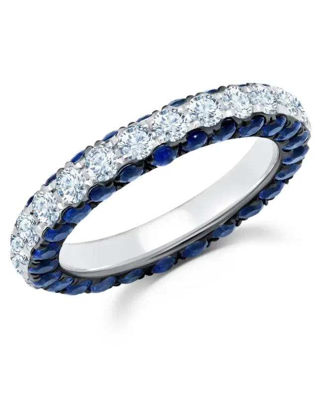 GRAZIELA Sapphire and Diamond 3 Sided Band Ring