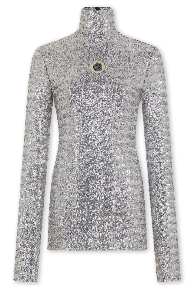 Sequin Stretch Turtle-Neck Pullover