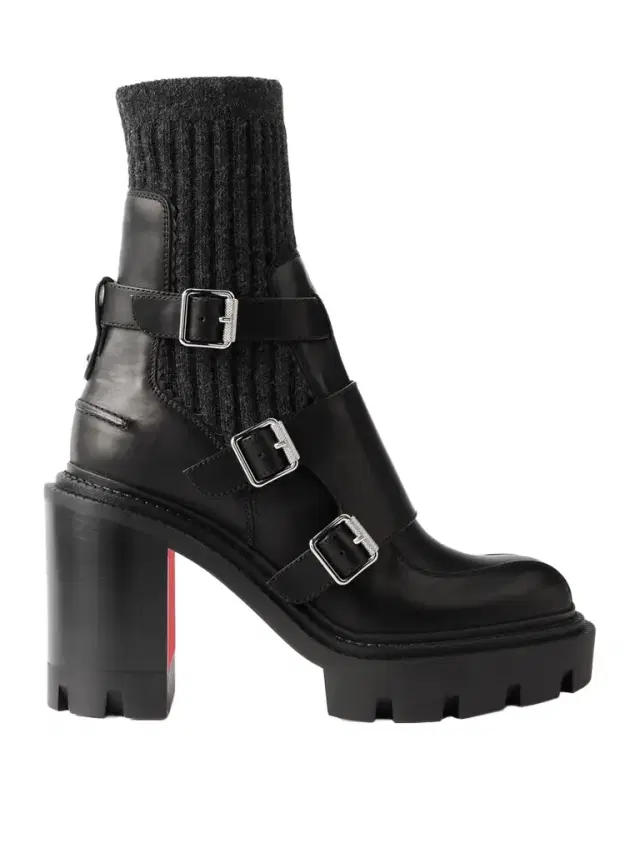 Christian Louboutin Cortinetta College 100 Ribbed-knit Trimmed Leather Ankle Boots