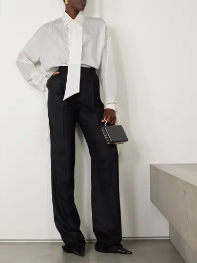 Lanvin Scarf-detailed Embroidered Silk-twill Shirt | Thumbnail 2