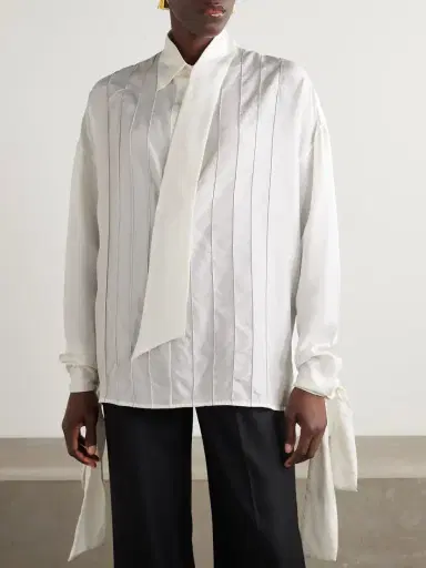 Lanvin Scarf-detailed Embroidered Silk-twill Shirt | Thumbnail 3