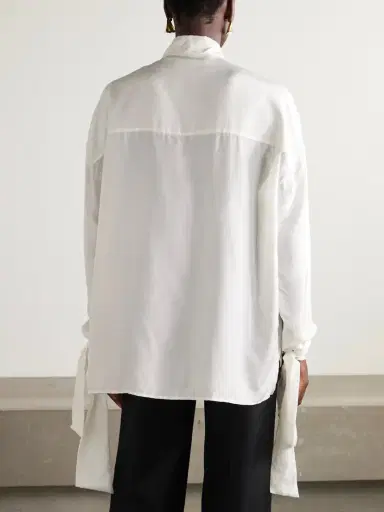 Lanvin Scarf-detailed Embroidered Silk-twill Shirt | Thumbnail 4