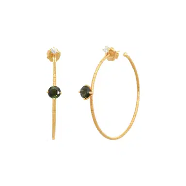 MATTIA CIELO Mattia Cielo Rugiada Pietre 18K Rose Gold & Titanium Diamond & Green Tourmaline Hoop Earrings by The Solist | Thumbnail 1 MATTIA CIELO Mattia Cielo Rugiada Pietre 18K Rose Gold & Titanium Diamond & Green Tourmaline Hoop Earrings by The Solist | Thumbnail 1