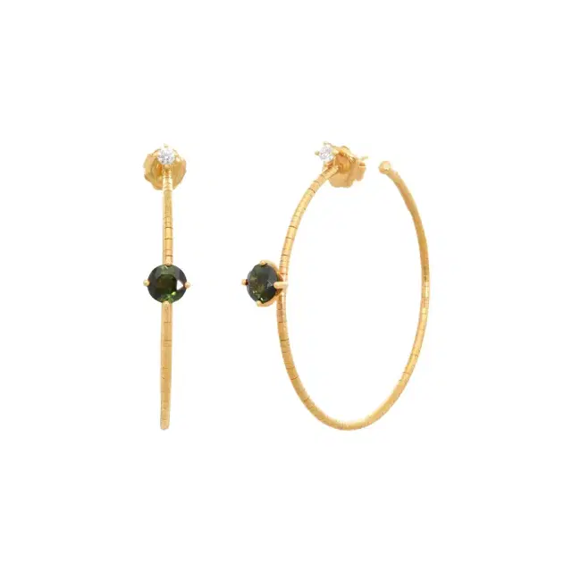 MATTIA CIELO Mattia Cielo Rugiada Pietre 18K Rose Gold & Titanium Diamond & Green Tourmaline Hoop Earrings by The Solist