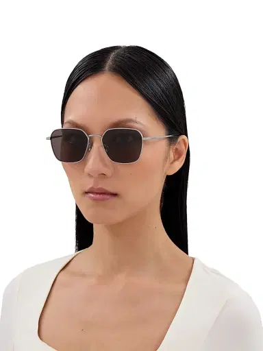 Bottega Veneta Men's Engraved Titanium Intrecciato 55MM Square Sunglasses - Silver Brown | Thumbnail 2