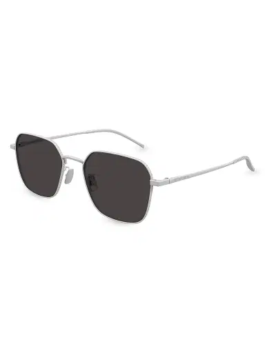 Bottega Veneta Men's Engraved Titanium Intrecciato 55MM Square Sunglasses - Silver Brown | Thumbnail 1