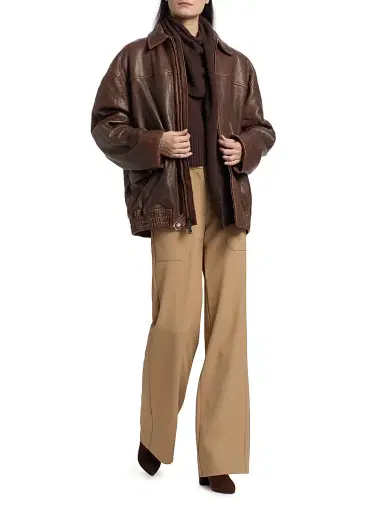 SIMKHAI Women's Huntington Leather Oversized Jacket - Distressed Chocolate | Thumbnail 2
