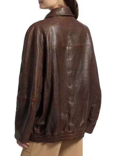 SIMKHAI Women's Huntington Leather Oversized Jacket - Distressed Chocolate | Thumbnail 5