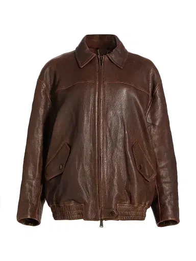 SIMKHAI Women's Huntington Leather Oversized Jacket - Distressed Chocolate | Thumbnail 1