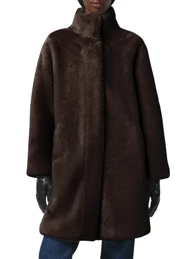 Apparis Women's Blair Faux Fur Stand Collar Coat - Espresso - Size XL | Thumbnail 2