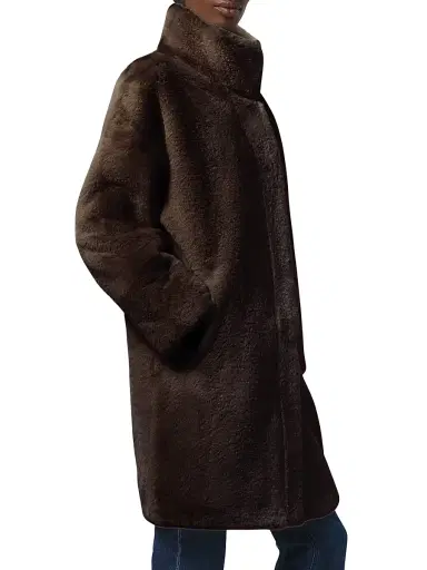 Apparis Women's Blair Faux Fur Stand Collar Coat - Espresso - Size XL | Thumbnail 3