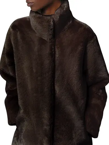 Apparis Women's Blair Faux Fur Stand Collar Coat - Espresso - Size XL | Thumbnail 5