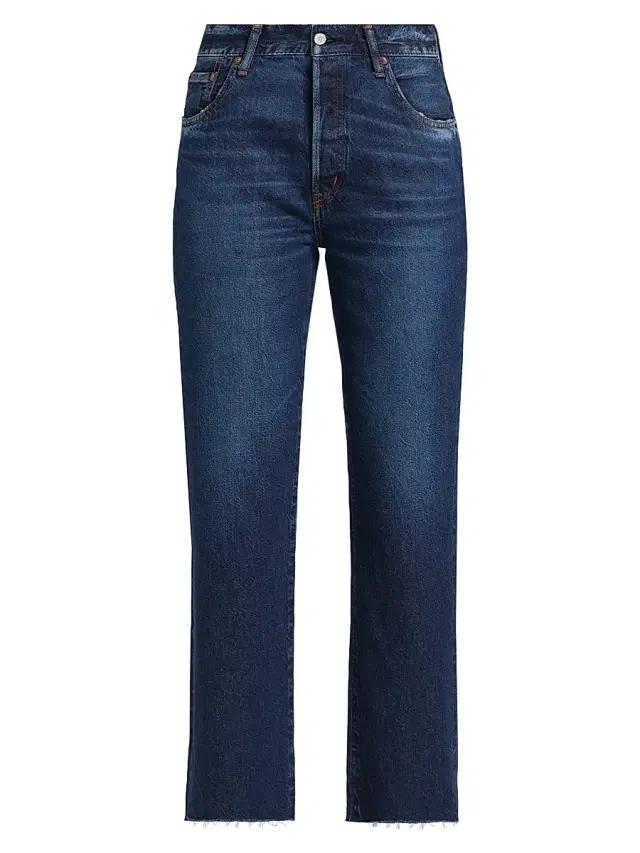 Moussy Vintage Women's Medley Straight-Fit Raw Hem Jeans - Dark Blue