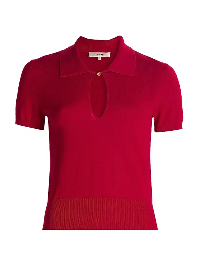 FRAME Women's Keyhole Knit Polo Sweater - Bright Raspberry
