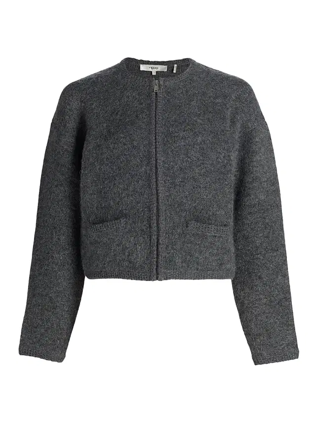 FRAME Women's Lofty Merino Wool & Dyed Alpaca-Blend Crochet Cardigan - Dark Heather Grey
