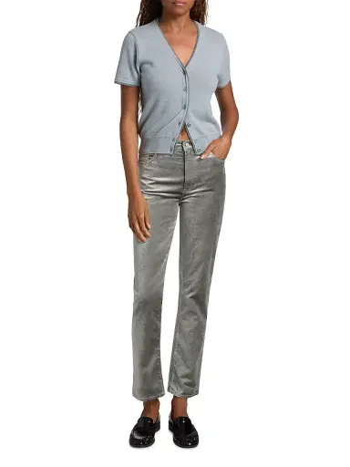 Frame Women's Le Sleek Metallic Velvet Straight-Leg Jeans - Oyster Velvet - Size 31 | Thumbnail 2