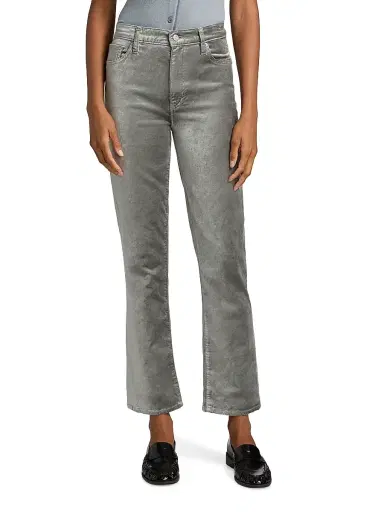 Frame Women's Le Sleek Metallic Velvet Straight-Leg Jeans - Oyster Velvet - Size 31 | Thumbnail 3