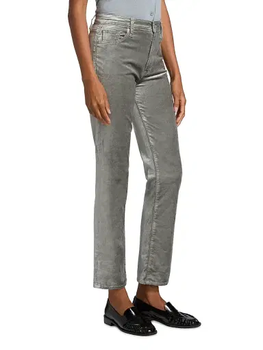 Frame Women's Le Sleek Metallic Velvet Straight-Leg Jeans - Oyster Velvet - Size 31 | Thumbnail 4