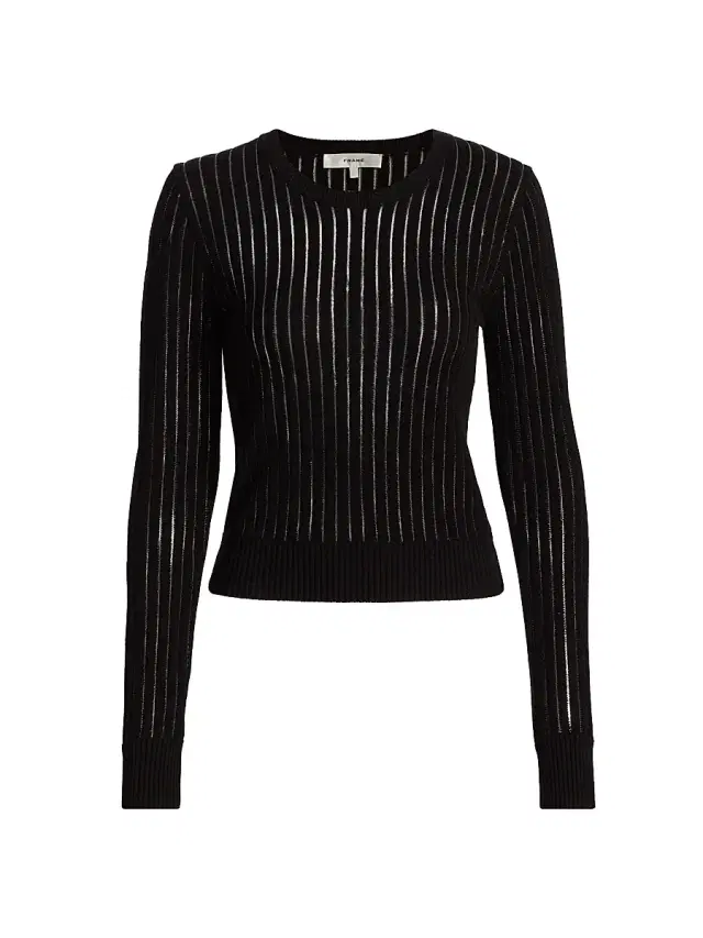FRAME Women's Sheer Striped Cotton Sweater - Black