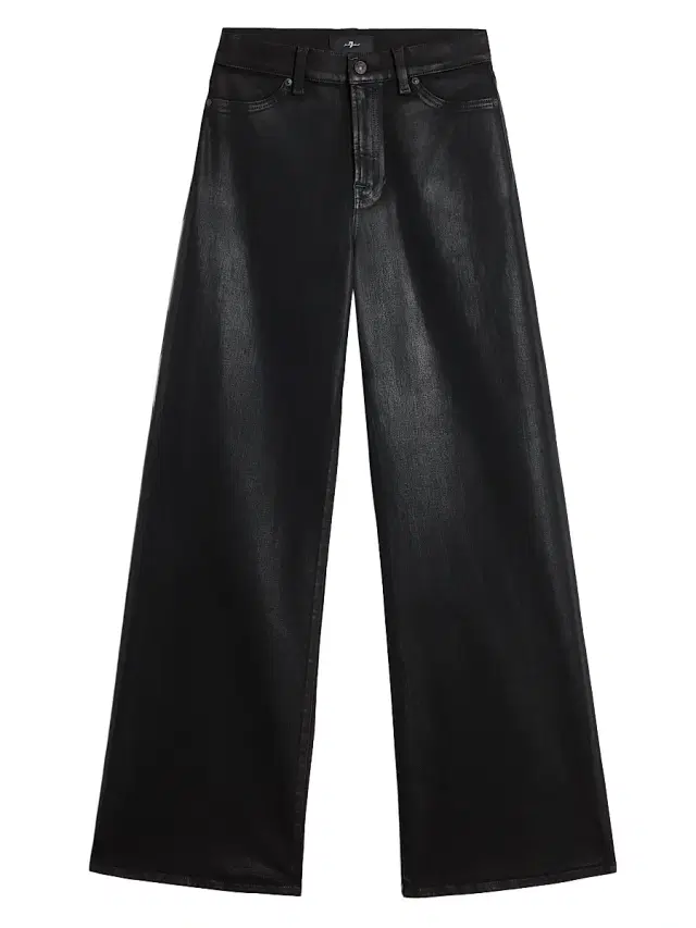 7 For All Mankind Women's Lotta Wide-Leg Jeans - Coated Black - Size 31
