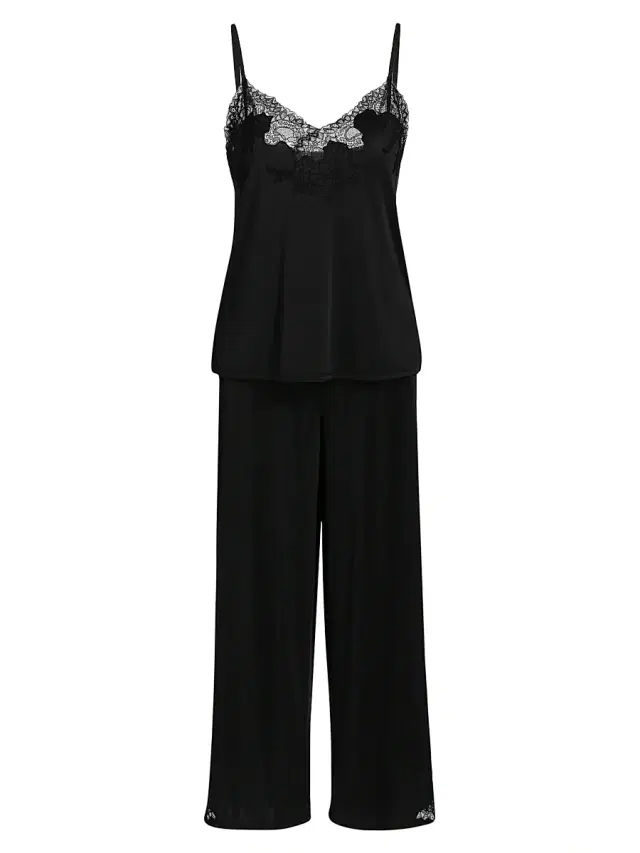 Natori Women's Enchant Lace-Trimmed Cami Pajamas - Black Lace