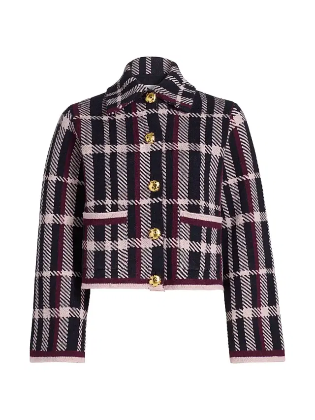 Cara Cara Women's Delilah Plaid Merino Wool Cardigan Jacket - Navy Plaid