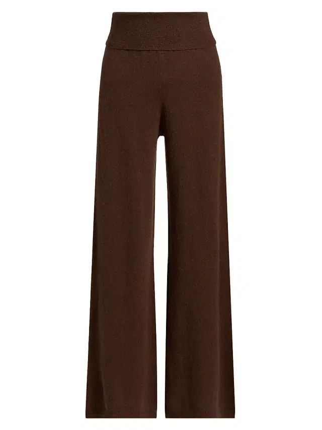 Stellae Dux Women's Cashmere Foldover Knit Pants - Soft Chocolate