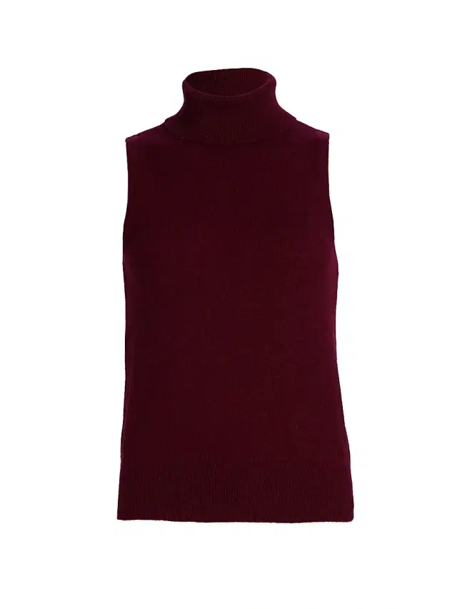 Stellae Dux Women's Cashmere Sleeveless Turtleneck Top - Rosewood