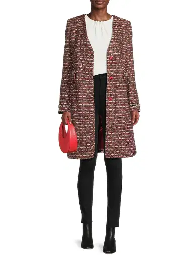 Milly Women's Collarless Tweed Coat | Thumbnail 2